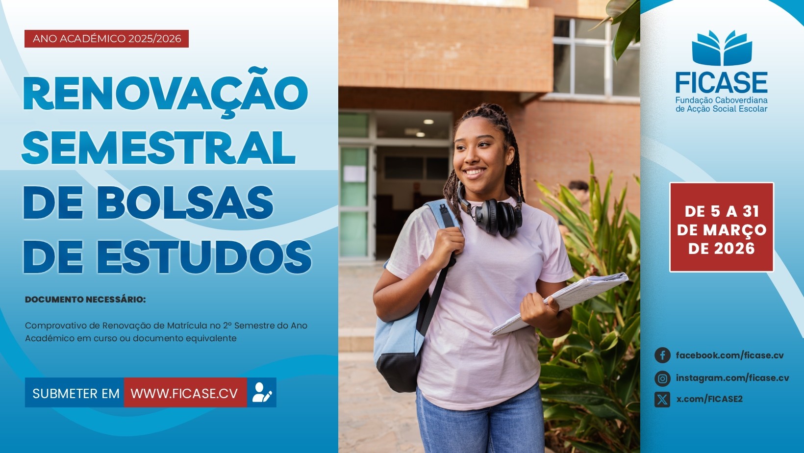 FICASE abre período de renovação semestral de bolsas para o ano académico 2025/2026