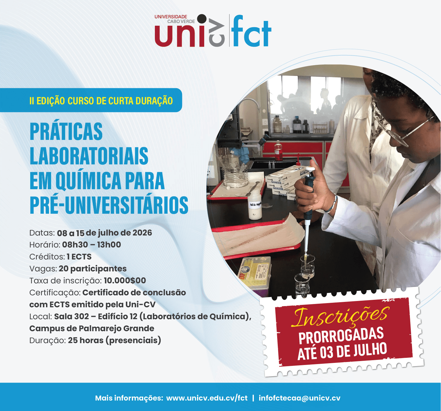 Curso de Práticas Laboratoriais em Química regressa à Uni-CV para a sua 2ª edição-Inscrições Prorrogadas